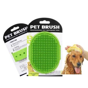Handheld Rubber Pet Bath Brush – Deshedding Shampoo Brush for Cats & Dogs with Adjustable Strap – Soft Grooming Massage Brush