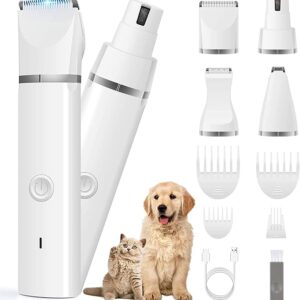 Dog Clippers Grooming Kit – Low Noise Rechargeable Pet Hair Clipper with Nail Grinder – Cordless Paw Trimmer for Cats, Dogs & Other Pets